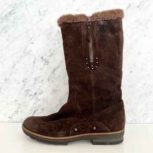 Aquatalia Women's Suede Tall Boots Size 10 (41) Brown Fur Waterproof Winter Snow